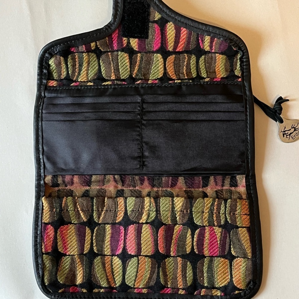 Erda of Maine funky colorful trifold textile leather Velcro closure wallet EUC - Picture 3 of 7